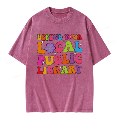 Pagewing Defend Your Local Public Library Unisex Washed T-shirt