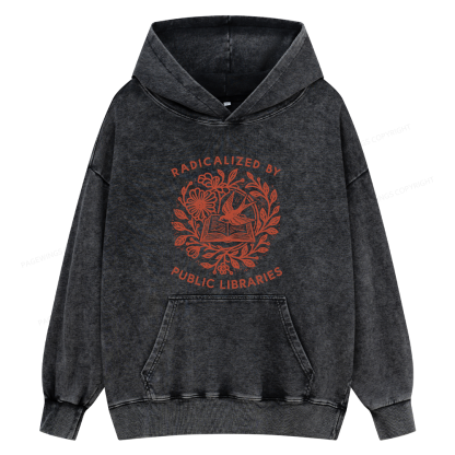 Pagewings Radicalized By Public Libraries Unisex Washed Hoodie