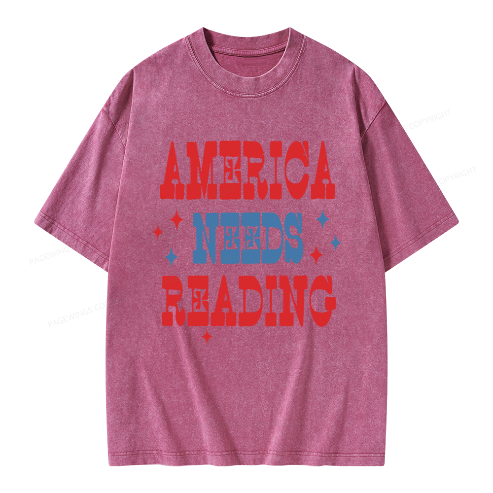 Pagewings America Needs Reading Unisex Washed T-shirt