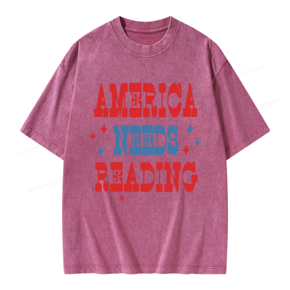 Pagewings America Needs Reading Unisex Washed T-shirt