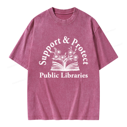 Pagewings Support and Protect Public Libraries 16146 Bookish Unisex Washed T-shirt