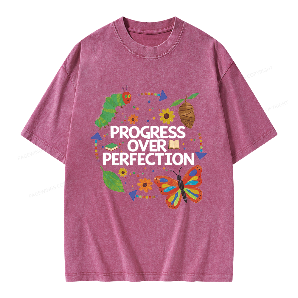 Pagewing Progress Over Perfection Unisex Washed T-shirt
