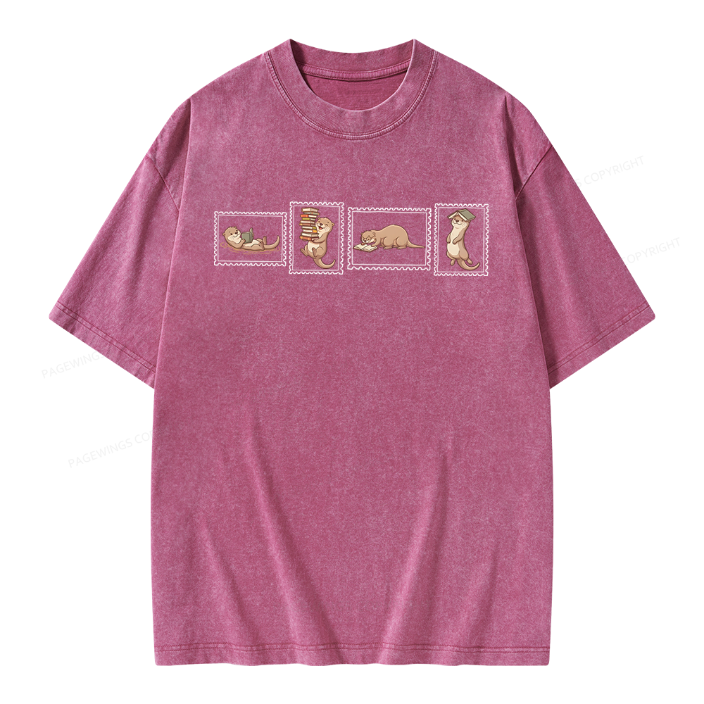 Pagewing Otter Reading Unisex Washed T-shirt