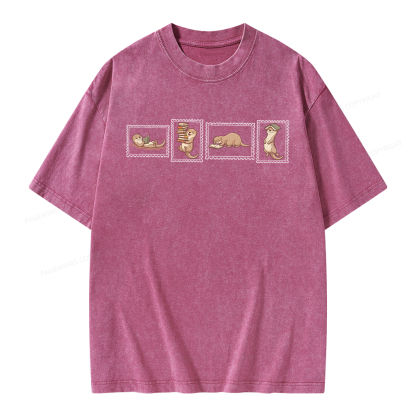 Pagewing Otter Reading Unisex Washed T-shirt