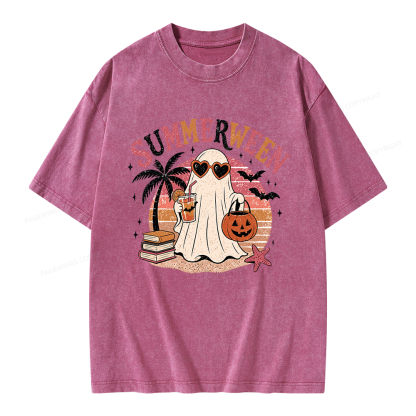 Pagewing Summerween Beach Unisex Washed T-shirt