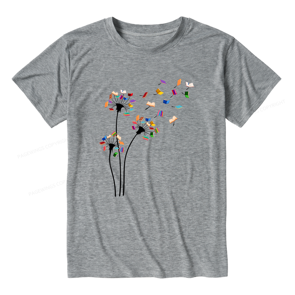 Pagewings Soft Cute Dandelion Books Flower Fly 10035 Bookish Unisex Heather T-Shirt