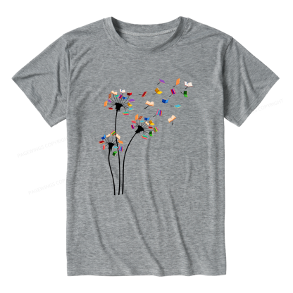 Pagewings Soft Cute Dandelion Books Flower Fly 10035 Bookish Unisex Heather T-Shirt