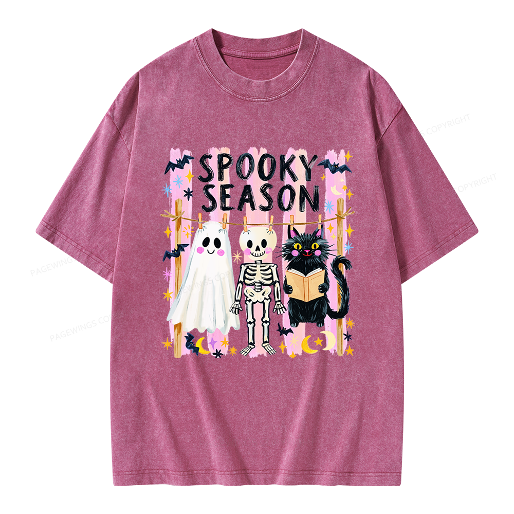 Pagewing Preppy Spooky Season Unisex Washed T-shirt