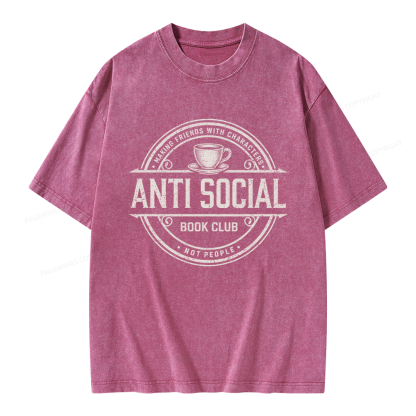 Pagewing Anti Social Book Club Unisex Washed T-shirt