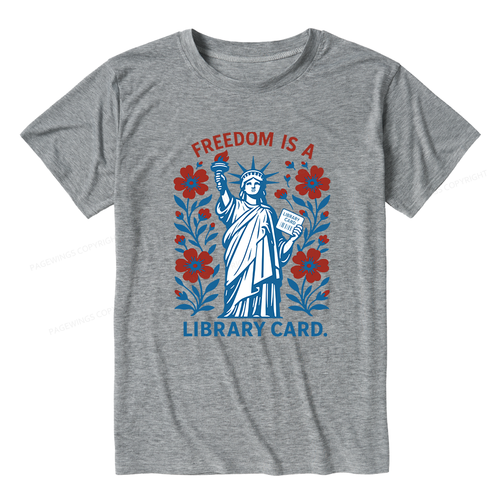 Pagewings Soft Liberty is a Library Card Bookish Unisex Heather T-Shirt