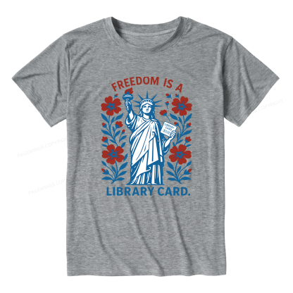 Pagewings Soft Liberty is a Library Card Bookish Unisex Heather T-Shirt