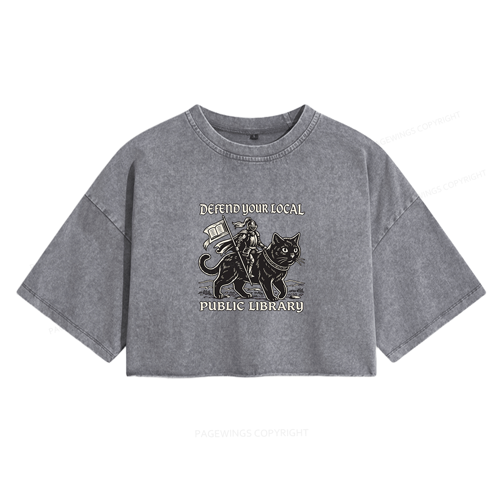 Pagewings Defend Your Local Public Library Women's Washed Cropped T-shirt