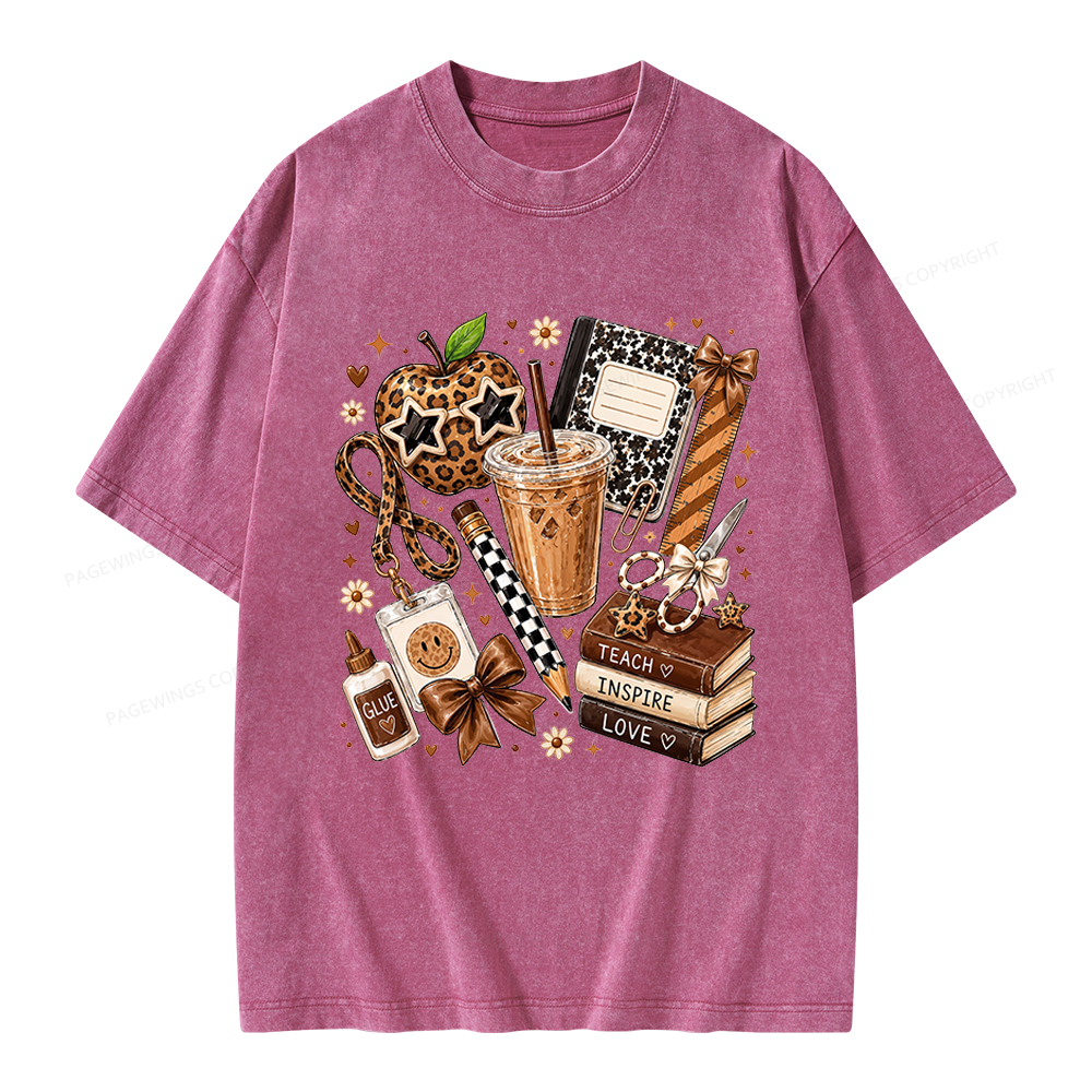 Pagewing Leopard Teacher Book Unisex Washed T-shirt