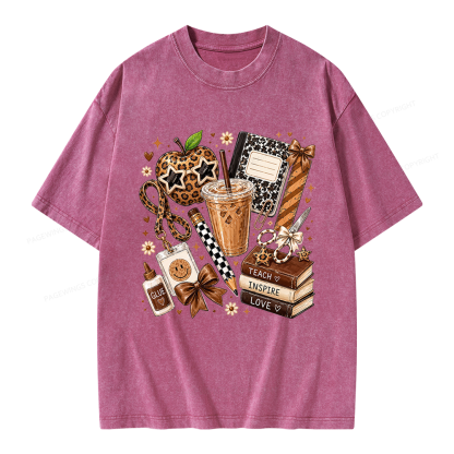 Pagewing Leopard Teacher Book Unisex Washed T-shirt