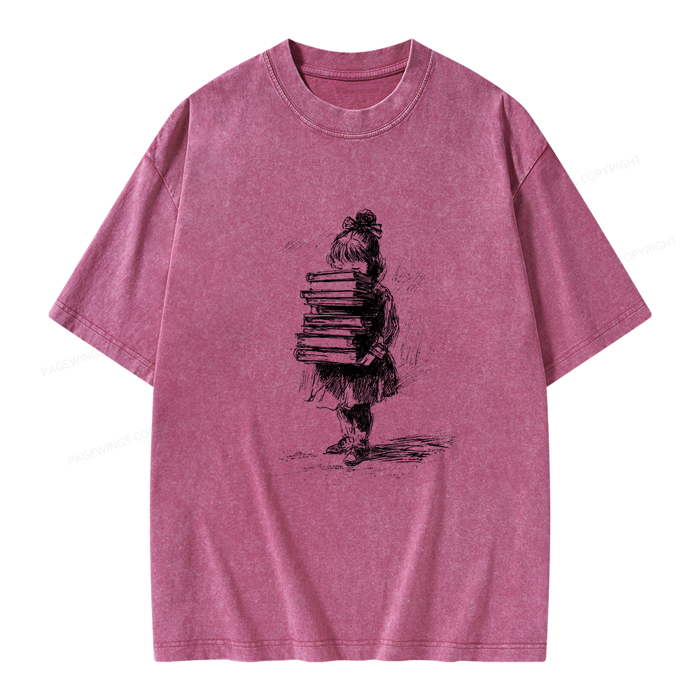 Pagewing Little Book Lover Girl Unisex Washed T-shirt