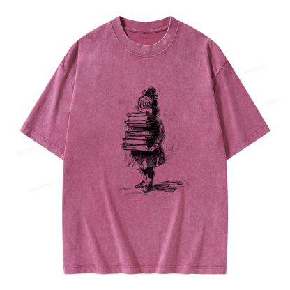 Pagewing Little Book Lover Girl Unisex Washed T-shirt