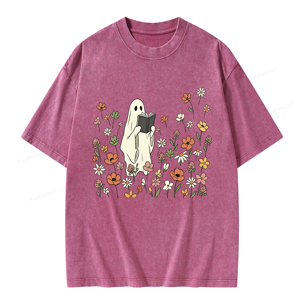Pagewing Reading Ghost Unisex Washed T-shirt