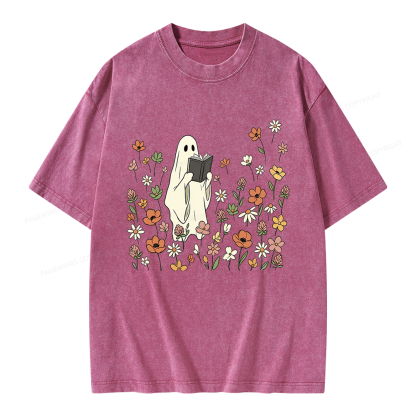 Pagewing Reading Ghost Unisex Washed T-shirt