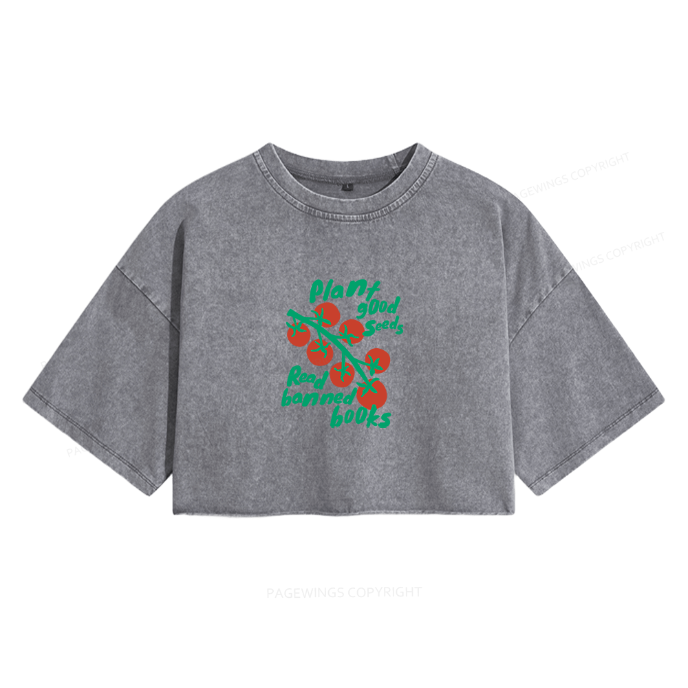 Pagewings Banned Books Literary Women's Washed Cropped T-shirt