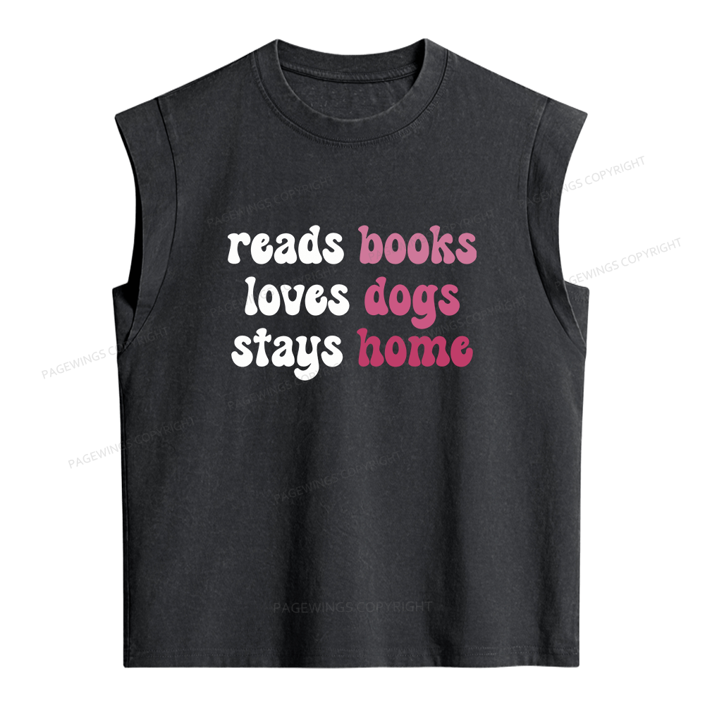 Pagewing Read Books & Lovs Dogs & Stay Home 10984 Bookish Women's Washed Tank Top