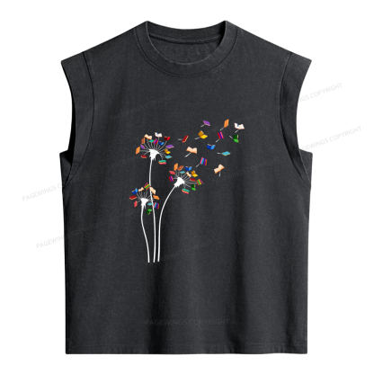 Pagewings Cute Dandelion Books Flower Fly 10035 Bookish Women's Washed Tank Top