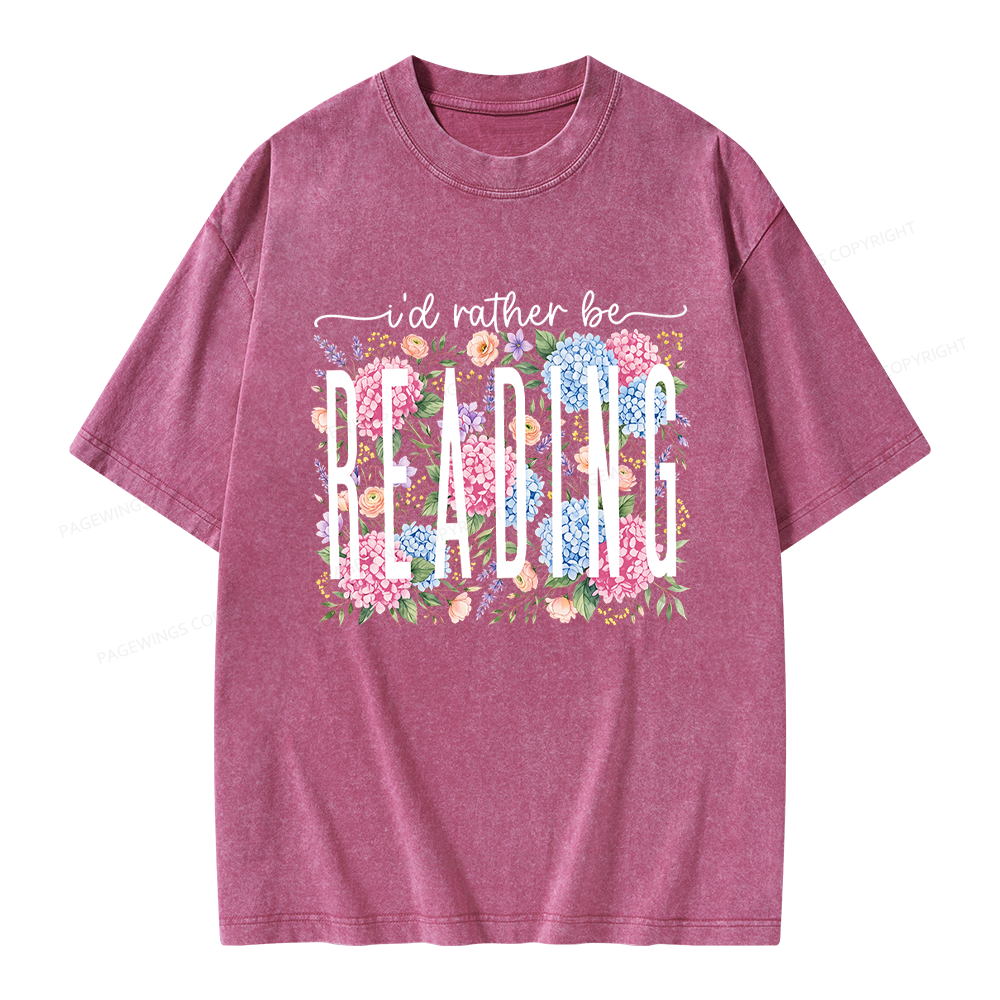 Pagewings Retro Floral Book Lover Unisex Washed T-shirt