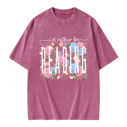 Pagewings Retro Floral Book Lover Unisex Washed T-shirt