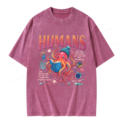Pagewings Book Lover Octopus Unisex Washed T-shirt