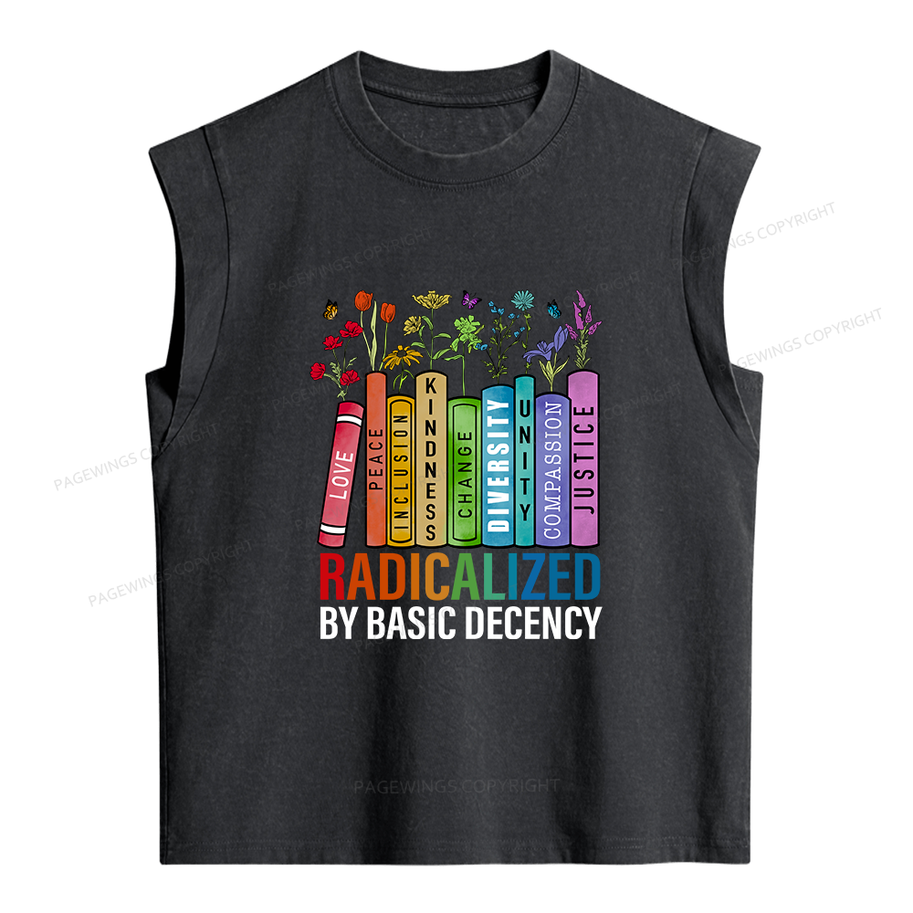 Pagewings Radicalized by Basic Decency 14041 Bookish Women's Washed Tank Top