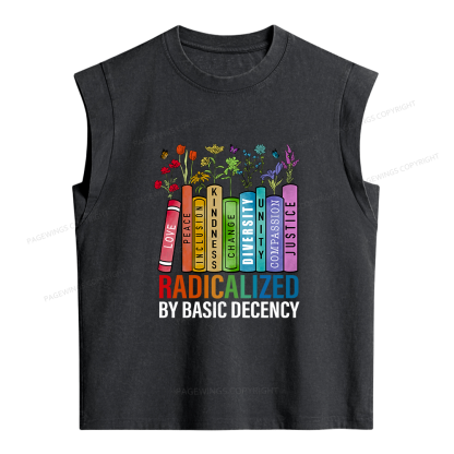 Pagewings Radicalized by Basic Decency 14041 Bookish Women's Washed Tank Top