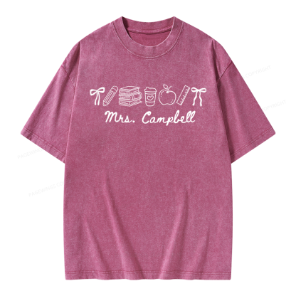 Pagewings Personalized Name Teacher Unisex Washed T-shirt