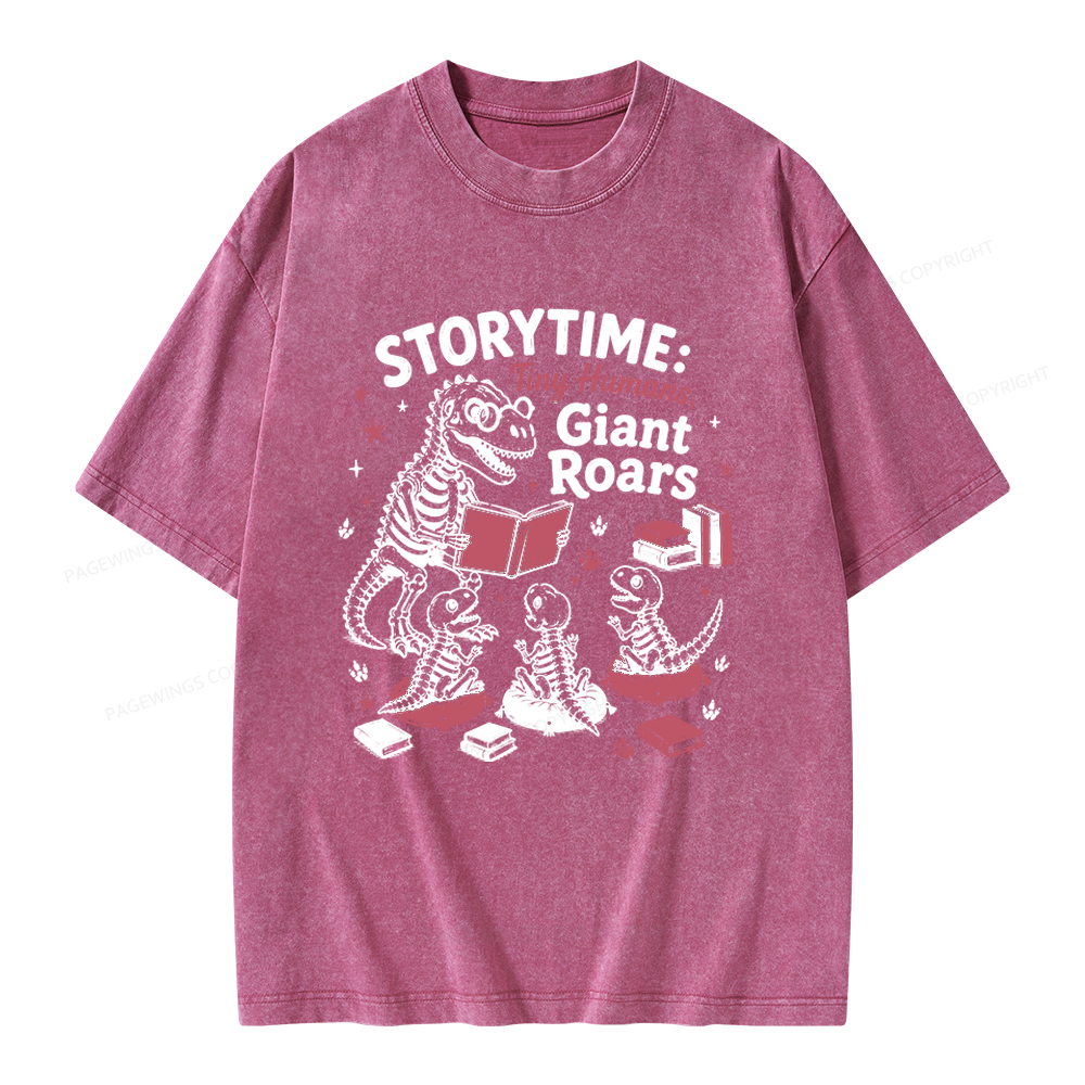 Pagewings School Librarian Dinosaur Unisex Washed T-shirt