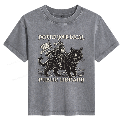 Pagewings Defend Your Local Public Library 15807 Bookish Women's Washed T-shirt