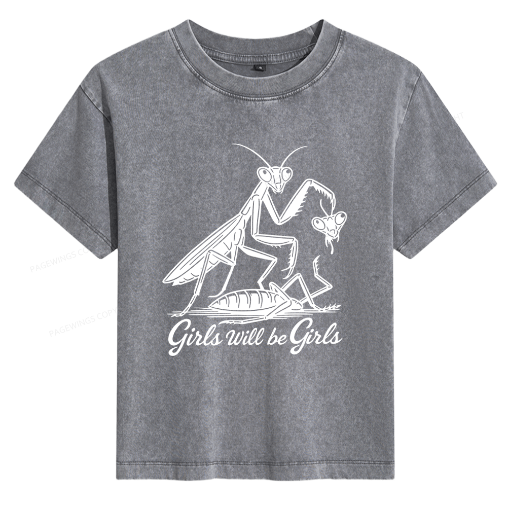 Pagewings Girls Will Be Girls 15503 Bookish Women's Washed T-shirt