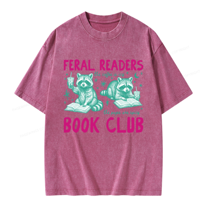 Pagewings Feral Readers Book Club Unisex Washed T-shirt