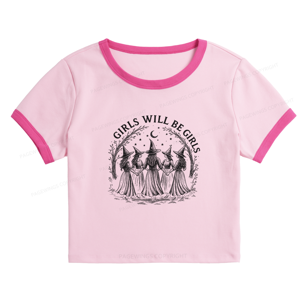 Pagewings Girls Will Be Girls 15692 Bookish Baby Tee Cropped Ringer T-Shirt