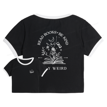 Pagewings Read Books Be Kind Stay Weird 10795 Bookish Baby Tee Cropped Ringer T-Shirt