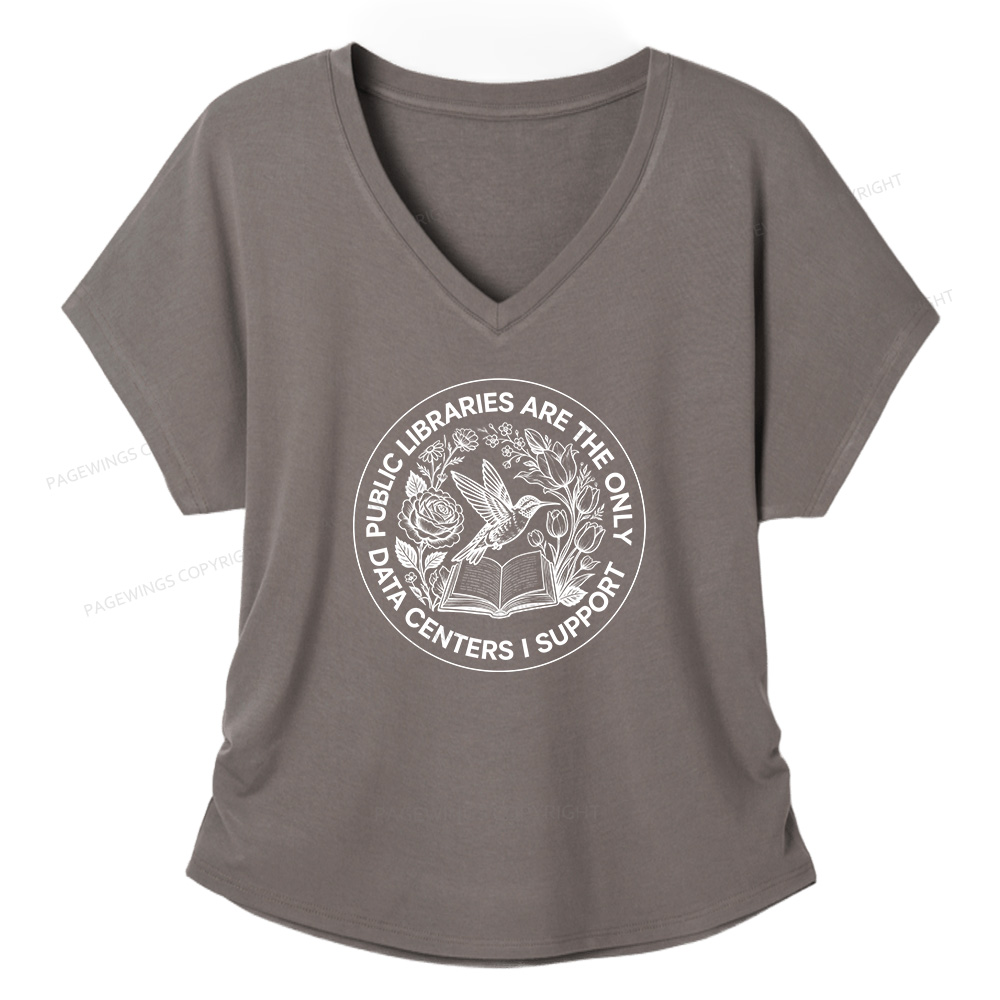 Pagewings Public Libraries are the only Data Centers I Support Soft Women's Modal V-neck T-shirt  