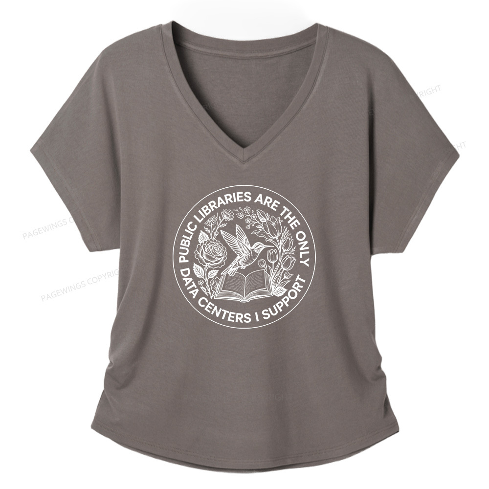 Pagewings Public Libraries are the only Data Centers I Support Soft Women's Modal V-neck T-shirt  