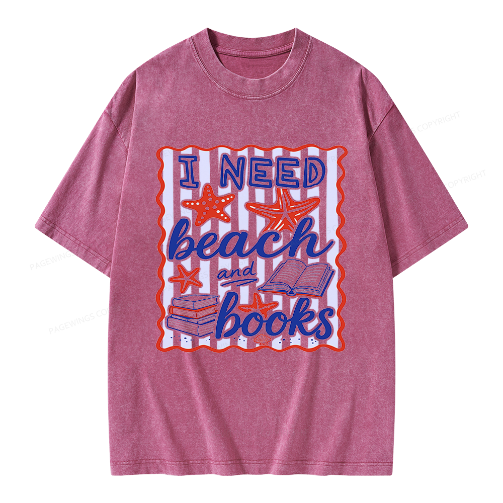Pagewing I Need Beach Books Unisex Washed T-shirt