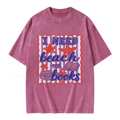 Pagewing I Need Beach Books Unisex Washed T-shirt