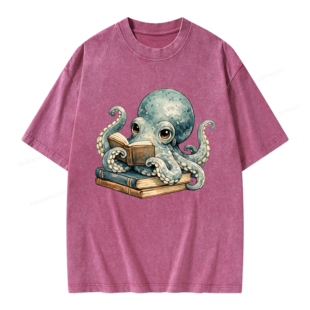 Pagewing Octopus Book Lover Unisex Washed T-shirt