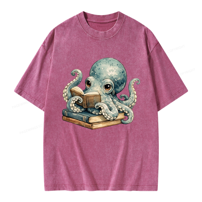 Pagewing Octopus Book Lover Unisex Washed T-shirt