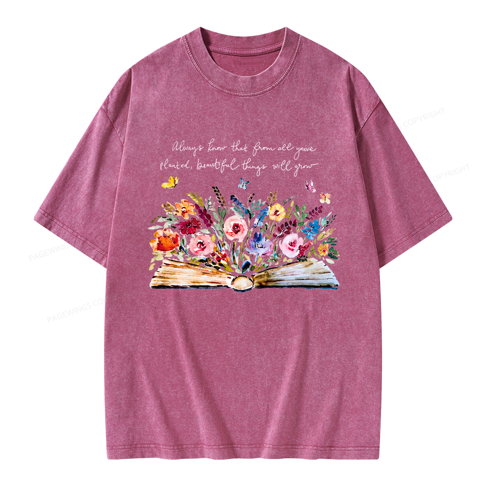 Pagewing Floral Book Unisex Washed T-shirt