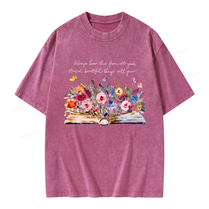 Pagewing Floral Book Unisex Washed T-shirt