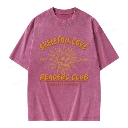 Pagewings Skeleton Cove Readers Club Unisex Washed T-shirt