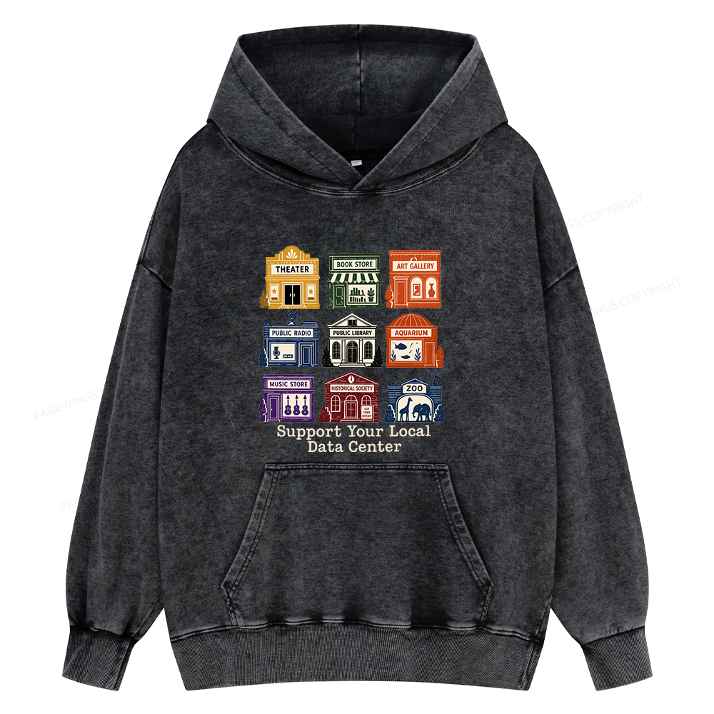 Pagewing Support Your Local Data Center16102 Book Unisex Washed Hoodie