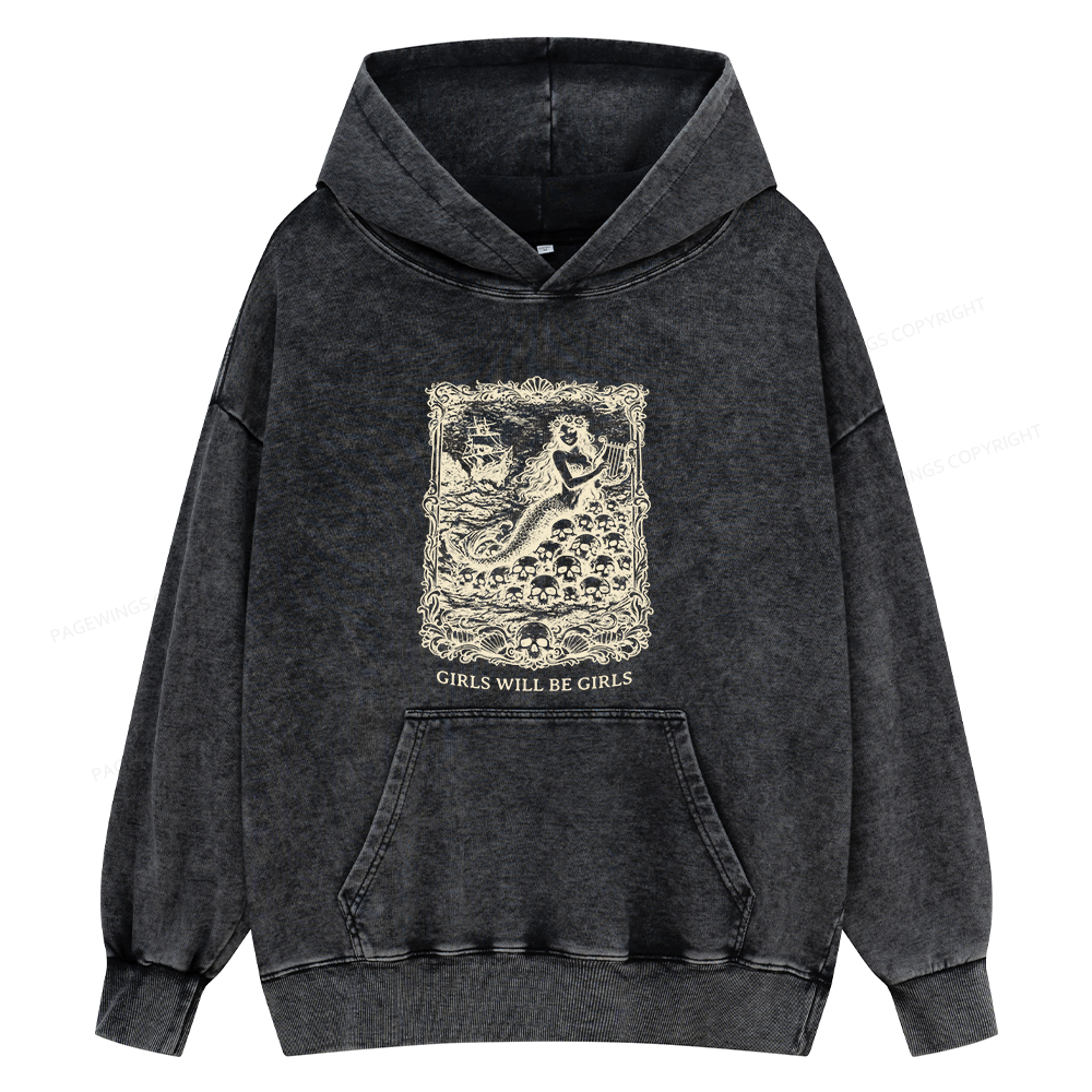 Pagewings Girls Will Be Girls15607 Book Unisex Washed Hoodie