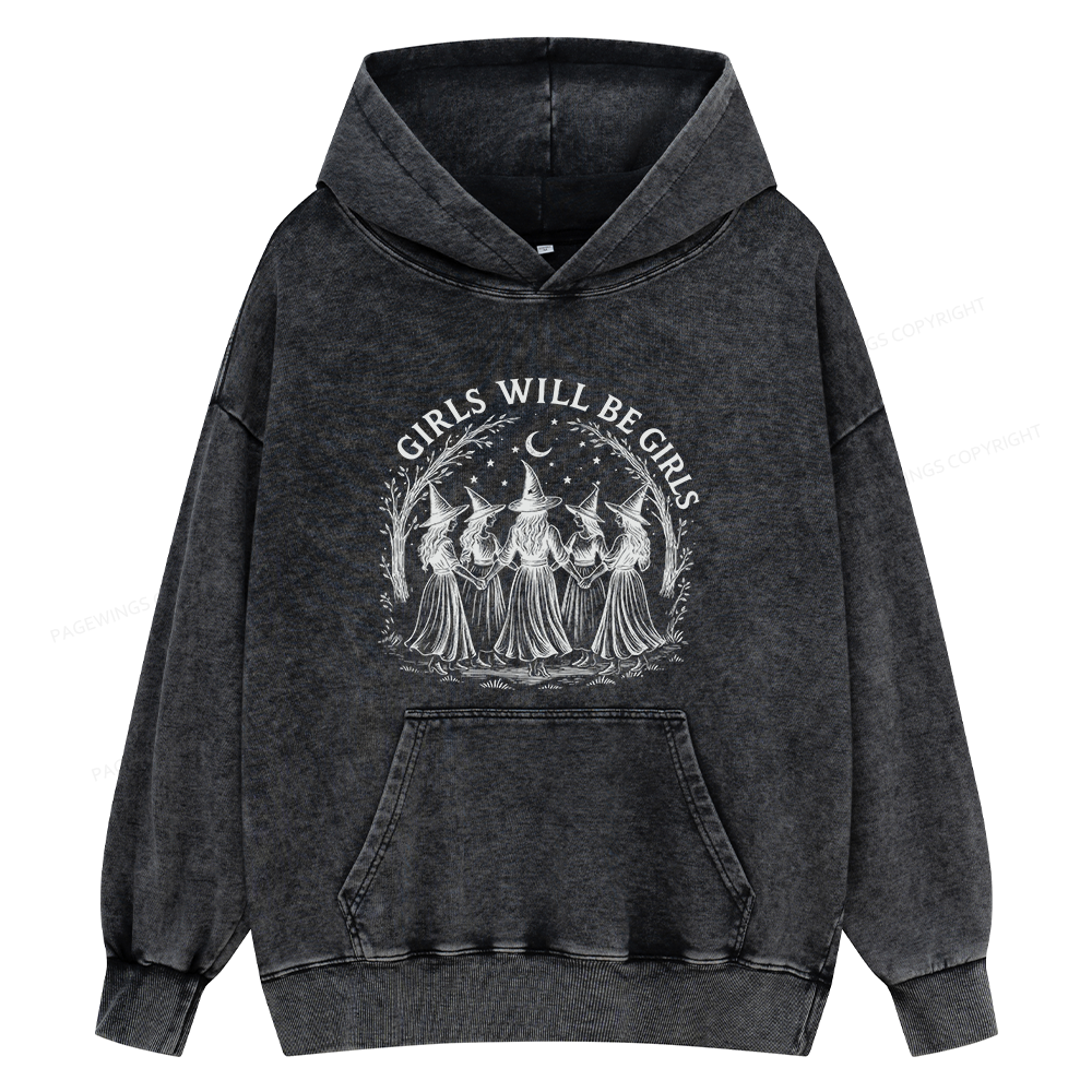 Pagewings Girls Will Be Girls15692 Book Unisex Washed Hoodie