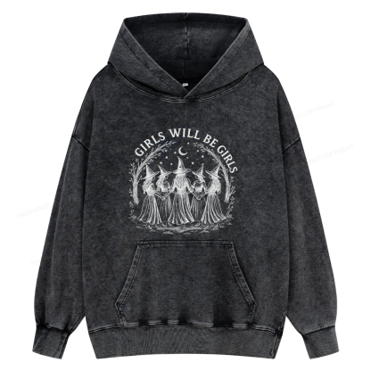 Pagewings Girls Will Be Girls15692 Book Unisex Washed Hoodie